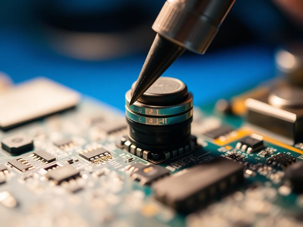 Hall effect thumbstick module being soldered onto a controller board